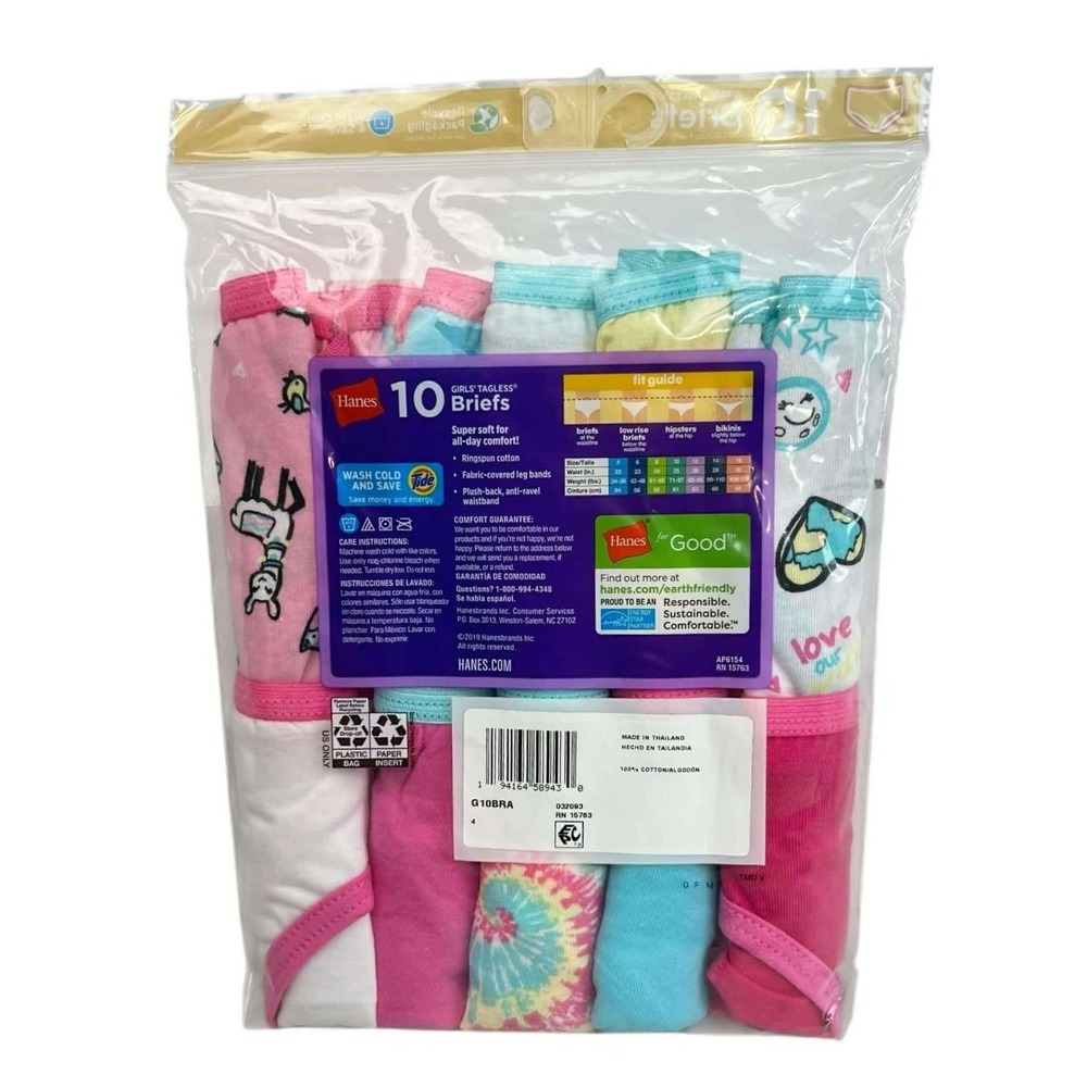 Hanes Girls Size 4 10 Pack Briefs Tagless Cotton Rainbow Owl Llama Prints - Picture 3 of 4